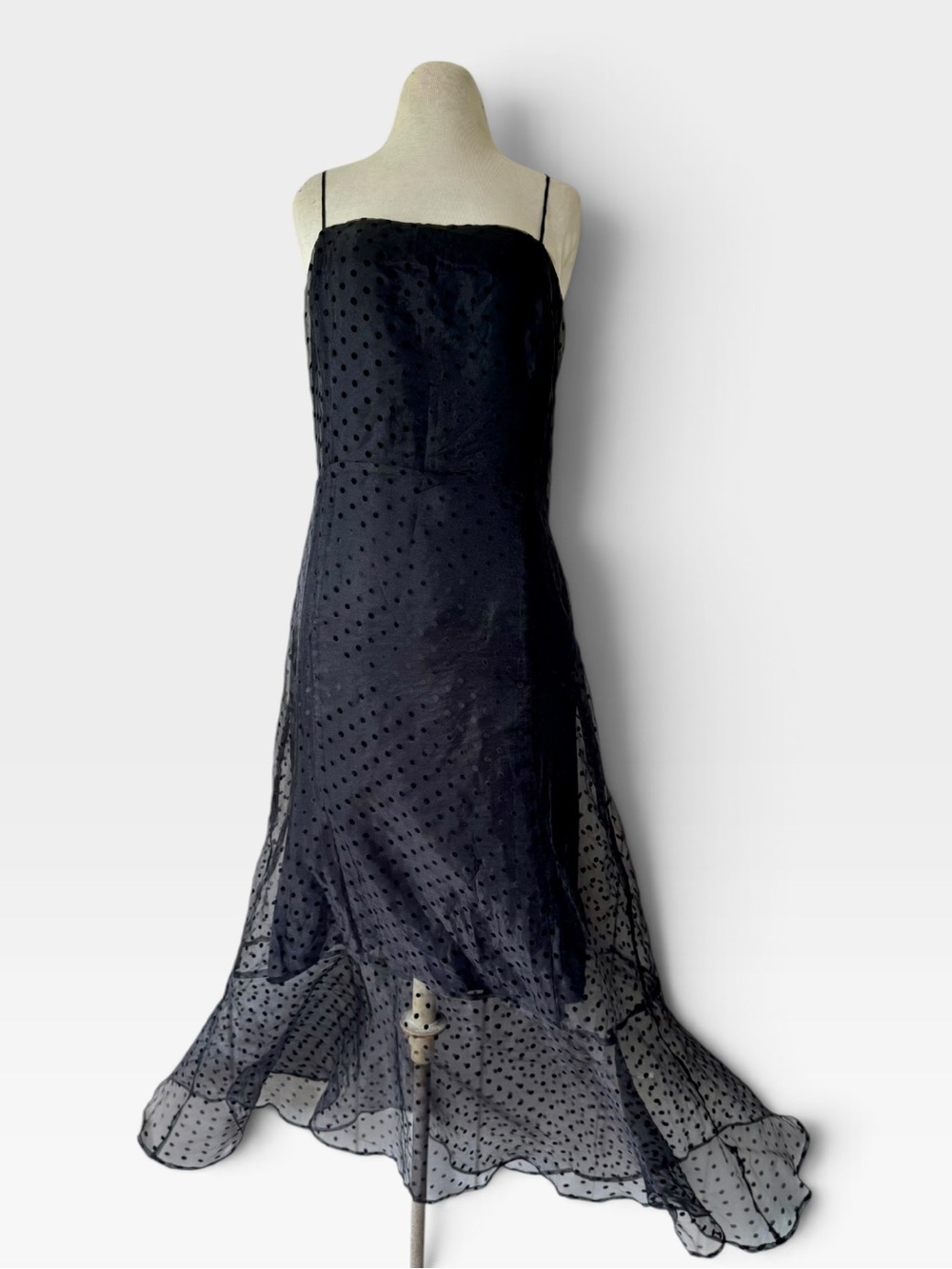 ModCloth Black Sheer Swiss Dot Witchy Maxi Black Dress XL Goth Criss Cross Back - Picture 3 of 9